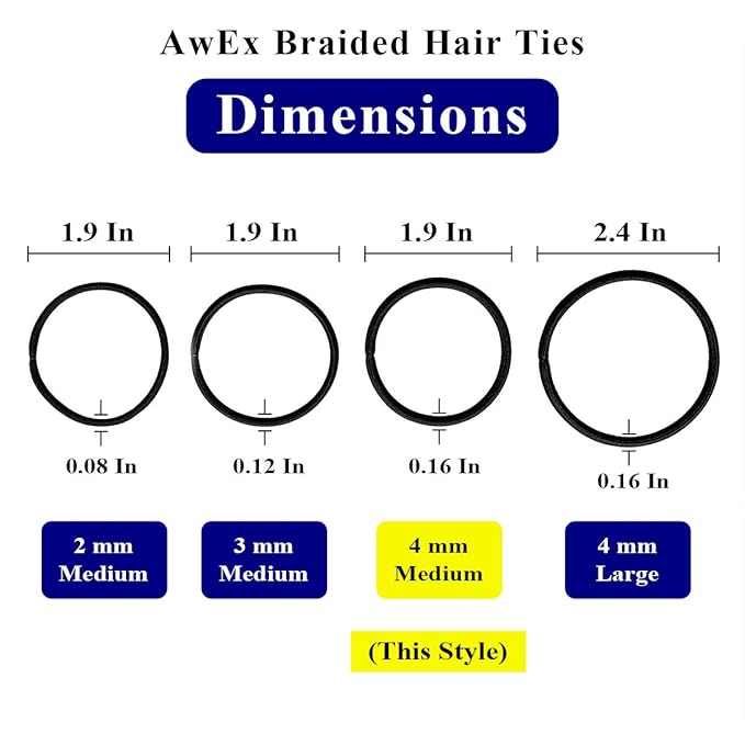 AwEx Strong Hair Bands - 50 PCS,0.16 inch(4 mm) Thick,5.5 inches(140 mm) Long Hair Ties-No Metal Hair Elastics-No Pull Ponytail Holder for Women,Girls-Great for Medium Hair