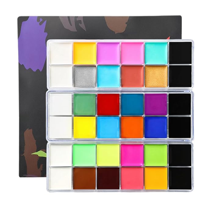 Face Body Paint Oil Palette - Professional Safe Non Toxic Halloween Makeup Painting Kit, Flash Colors for Party, Cosplay, SFX, Tattoo, Fancy Dress & Stage Makeup