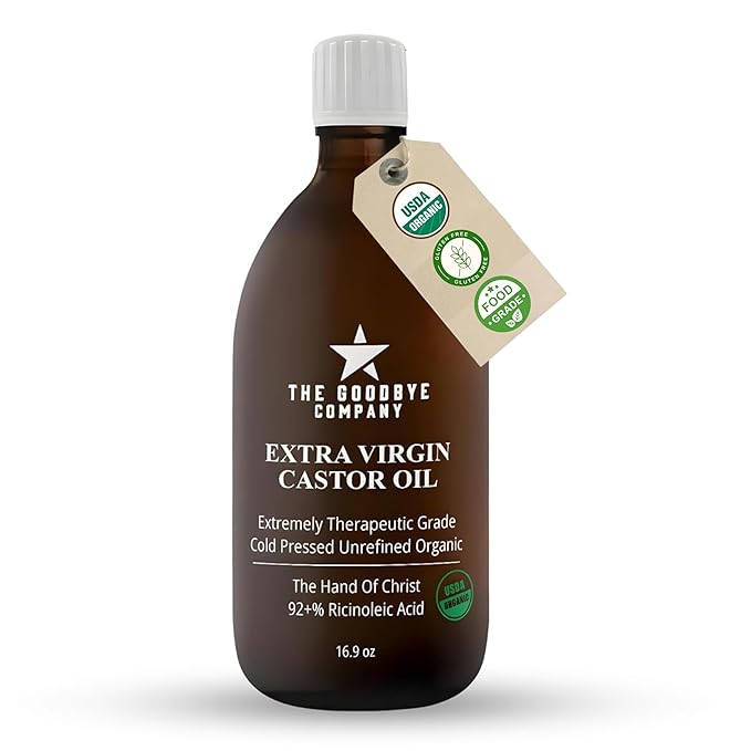 Premium USDA Organic Cold-Pressed Food Grade Castor Oil - 16.9 oz Glass Bottle, Hexane-Free, Small Batch, Extra Virgin, Ethically Sourced for Hair Growth, Skin Care, Lashes, Brows & Digestion