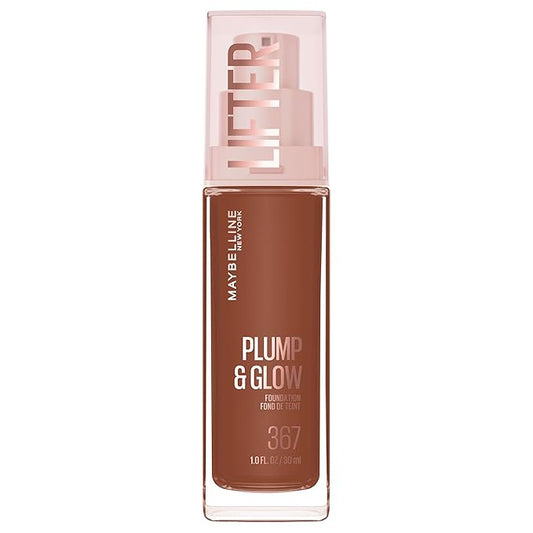 Maybelline Lifter Plump & Glow Foundation, Liquid Foundation with 2% Niacinamide + Hyaluronic Acid, Plumping and Brightening Face Makeup, 367, 1 Count