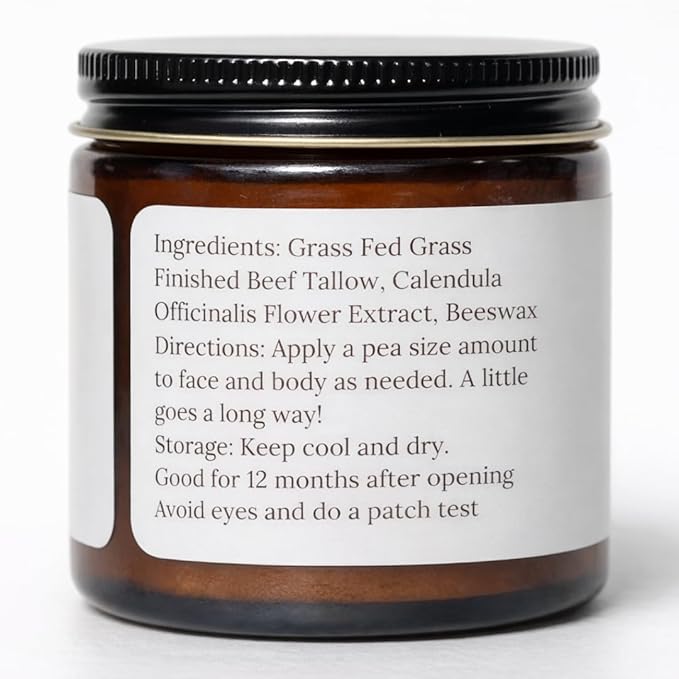 Primal Basics 100% Grass Fed Grass Finished Whipped Beef Tallow Moisturizer/Body Balm for Face, Body, Oily, Dry, Sensitive Skin -Contains Vitamins A, D, E, K -USA Made (4 oz, Unscented)