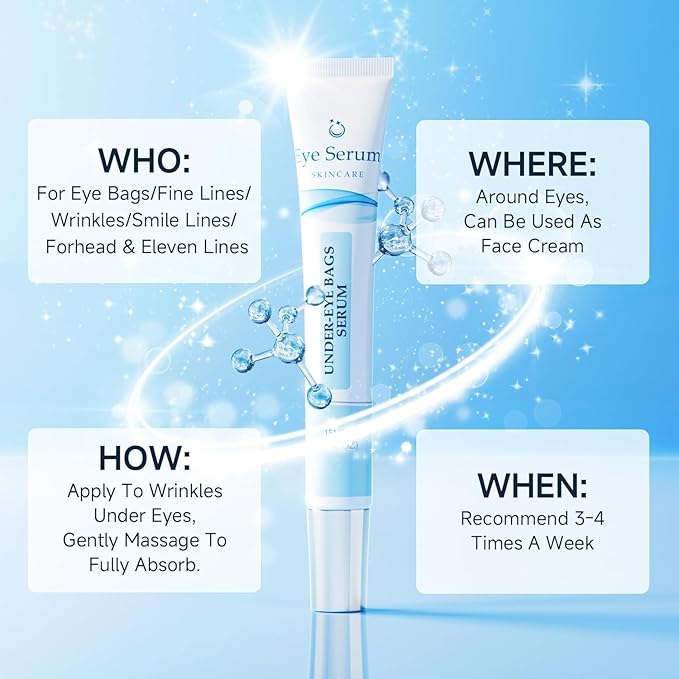 Under Eye Cream, Retinol Cream for Eye Bags and Wrinkles, Eye Bag Treatment for Men Women, Eye Cream with Caffeine for Dark Circles and Puffiness Tightener, 15ml/0.5 fl.oz