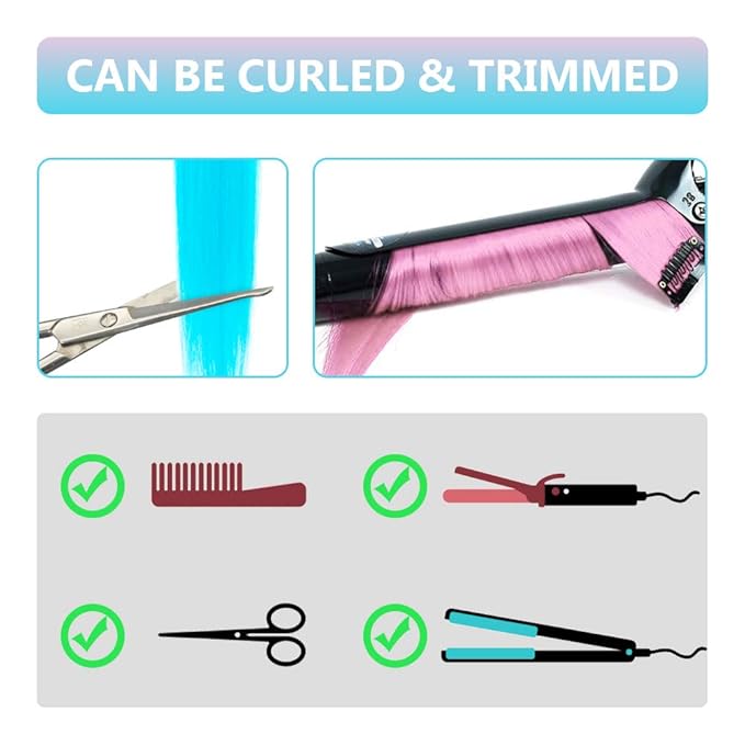 22 Inch Colored Hair Extensions 10 PCS, Colorful Party Highlights Clip in Synthetic Hair Extensions, Sky Blue/Light Pink Hairpieces for Women Party Cosplay Gifts