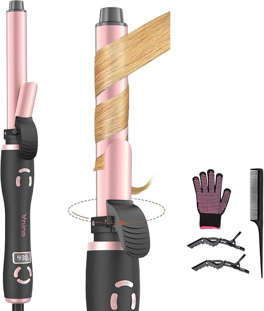Rotating Curling Iron 1 Inch, Automatic Curling Wand with 12 Temperature & Memory Mode Perfect for Beach Waves, Fast Self Curling Wand, Suit for Medium or Long Hair