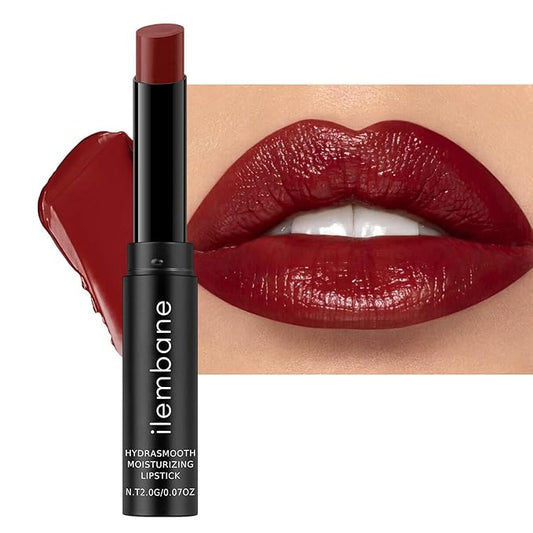 ilembane Deep Red Moisturizing Lipstick – Hydrating Cream Lip Balm for Dry, Chapped Lips, Bold Glossy Finish, Lightweight Vegan Lip Color, Long-Lasting Smooth Wear for Women & Girls (Cinnamon Rose)