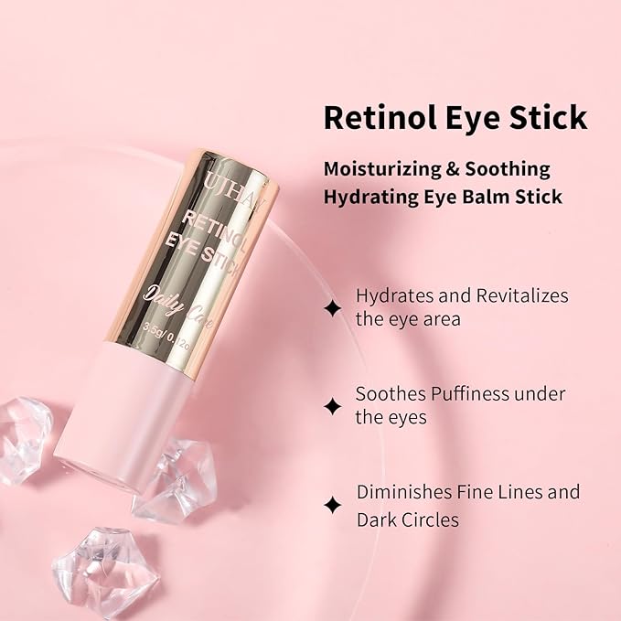 UJhay Retinol Eye Stick, Anti-Aging Eye Balm with Caffeine & Vitamin C, Reduces Wrinkles Dark Circles Puffiness Under-Eye Bags, Hydrating Firming Eye Cream