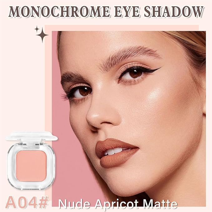 Light Orange Nude Single Eyeshadow Matte Makeup Powder Palette，High Pigment Blendable Formula Eye Make-up for Women，Neutral Eye Shadow，sombras para ojos，Longwear Waterproof，Cruelty-Free，Eyeshadow Gift