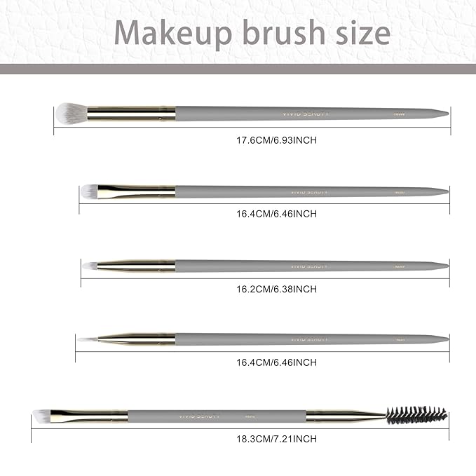 Small Makeup Brush Set 5pcs, Eye Makeup Brushes for Eyeshadow, Eyeliner & Eyebrow – Tiny Makeup Brush with Blending, Concealer, Detail & Dual-Ended Brow Spoolie, Wooden Handle, Eye Brush Kit (Grey)