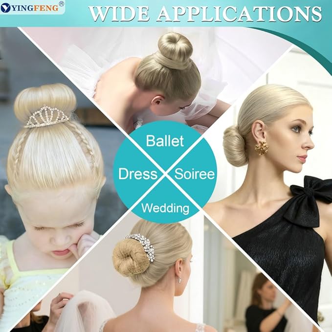 YINGFENG 134 Pcs Beige Hair Bun Maker Kit Medium - 4 Bun Hair Pieces for Women, 20 Hair Net for Buns, 100 Bobby Pins for Women, 10 Hair Bands, for Ballet Styling, Hair Accessories for Girls