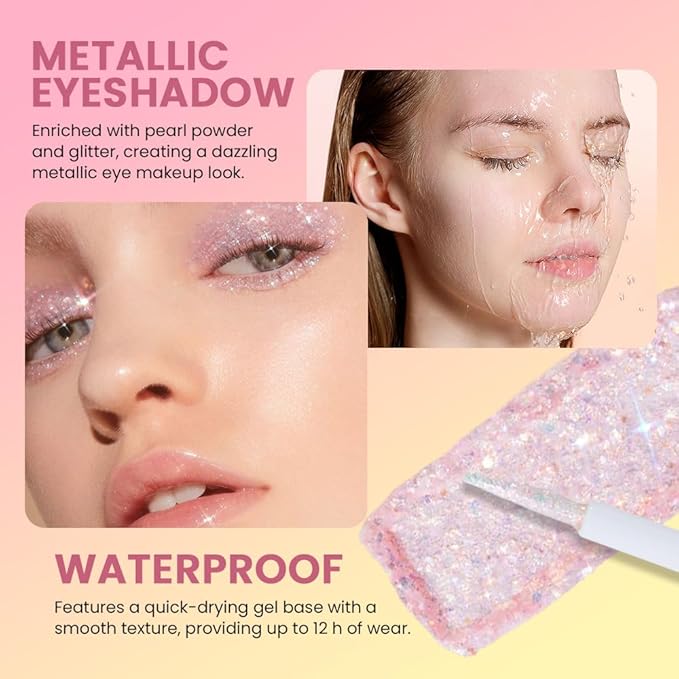 SUAKE Liquid Sparkling Glitter Eye Shadow Sticks – Crystal Silver Golden Eyeshadow, Eyeliner, Eyelid, Shimmer Highlight Makeup, Waterproof Quick-Drying, sombra de para ojos