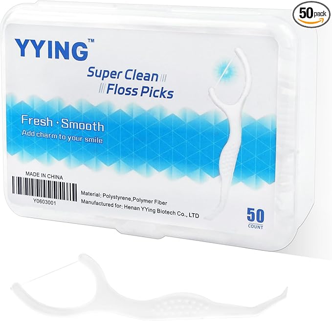 Dental Floss Picks 50 Count, Travel Floss Picks Extra Strong Flosser Professional Tooth Picks Flossers for Adults with Portable Case, Toothpicks Floss Sticks for Teeth Cleaning and Oral Care