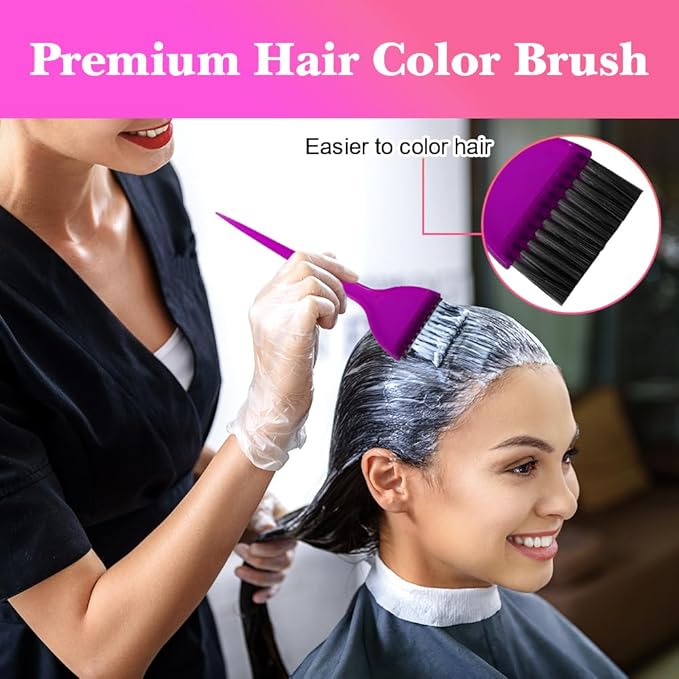 Hair Dye Color Brush and Bowl Set, Color Bowl Brushes Tool Mixing Bowl Kit Tint Comb for Hair Tint Dying Coloring Applicator (Purple)
