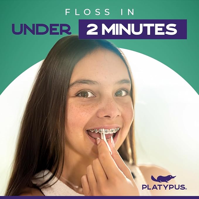 Platypus Orthodontic Flossers for Braces, 40 Count (Pack of 2), Ortho Picks for Adults & Kids, Fits Under Arch Wire, Non-Damaging, Encourage Flossing Habits