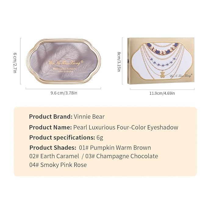 Neutral Warm Shimmer Eyeshadow Palette, Rose Gold & Champagne Taupe 4-Color Pressed Glitter Eyeshadow Set for Everyday Soft Glam, Long Lasting, Blendable Makeup Gift for Women