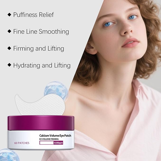 0BtunkIMQH Eye Patches Masks, Calcium Volume Eye Patches For Under Eye Puffiness, Collagen Deep Hydrating Eye Treatment For Men & Women(60 Patches) (1)