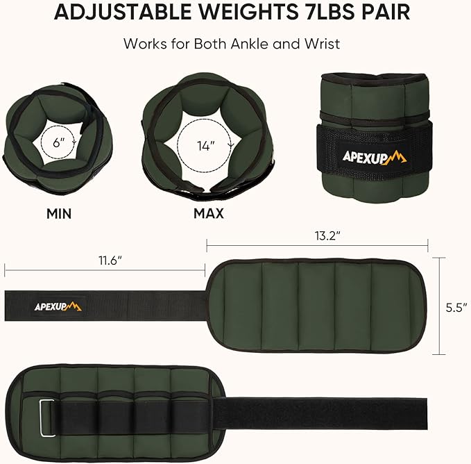 APEXUP 7 lbs/Pair Adjustable Ankle Weights for Women