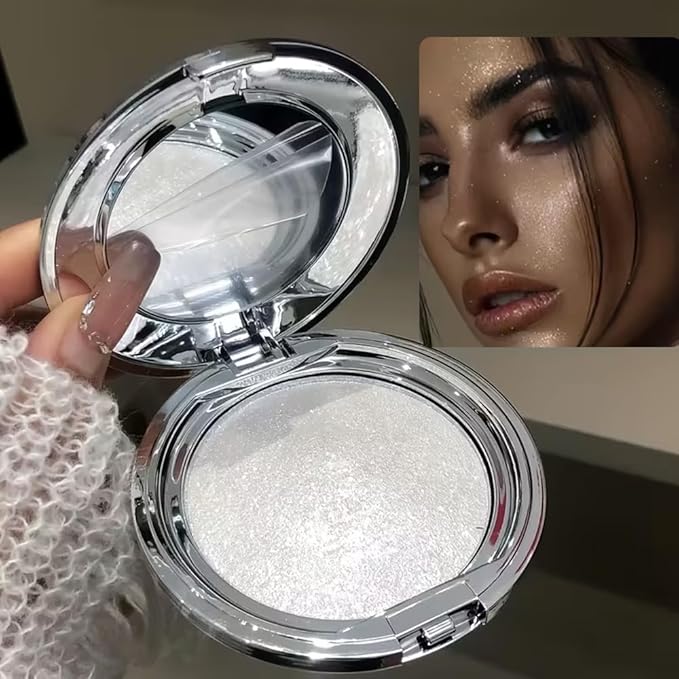 White Moonlight Highlighter – Waterproof Diamond Glow Shimmer for Face & Body | Icy Metallic Finish with Ultra-Fine Sparkle | Long-Lasting Radiance for Luminous Glass Skin, Dewy Look, Party Makeup
