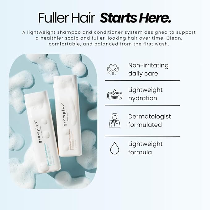 Growplex Revive Shampoo & Replenish Conditioner Bundle, Biotin Scalp Care System for Men & Women, Supports Fuller Thicker-Looking Hair Daily