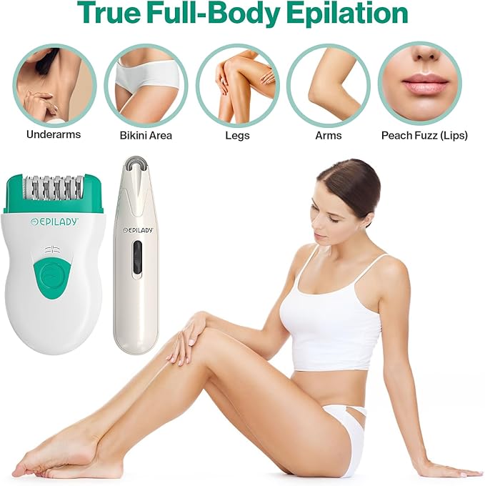 Epilady Face & Body Hair Removal Device Bundle | Speed Corded Epilator + Esthetic Facial Hair Removal for Women | Epilator for Women Legs, Arms, Underarms, Face, Bikini (Green)