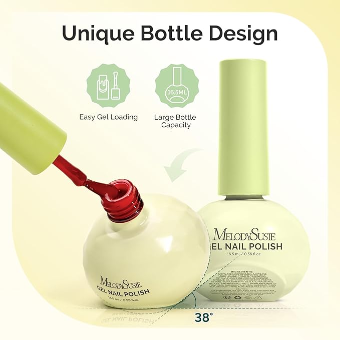 MelodySusie Highly Pigmented Gel Nail Polish, 0.56 Fl Oz Soak Off UV LED Orange Gel Polish, Plant-Based Formula, 16.5ml Tilt-and-Stand Bottle, TPO & HEMA Free, Gift for Nail Art at Home & Salon