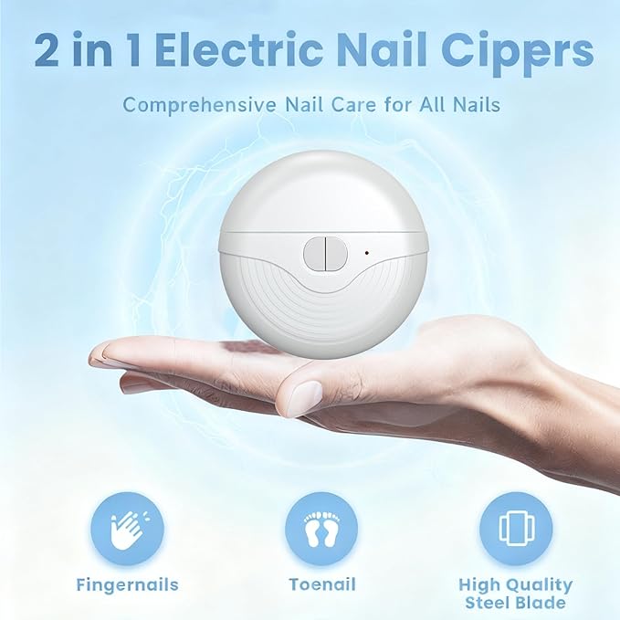 Nail Electric Automatic Clippers Trimmer for Adults Seniors Led Light 3 Speeds Rechargeable Polishing File Storage Adjustable Upgraded Thick Toenail New White(1pcs)