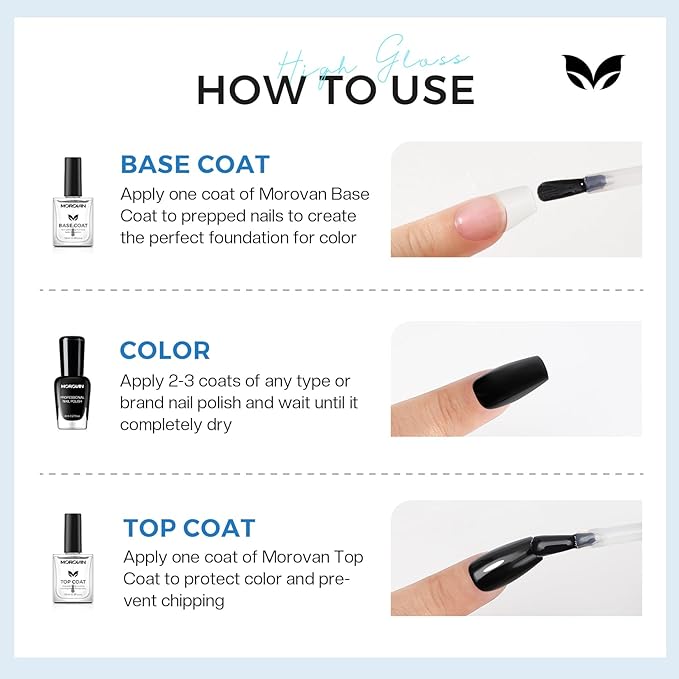 Morovan Top Coat Nail Polish: Clear Quick Dry High Glossy Nail Polish Shiny No Chip Long Lasting Air Dry Top Coat for Nail Art Manicure Salon Quality