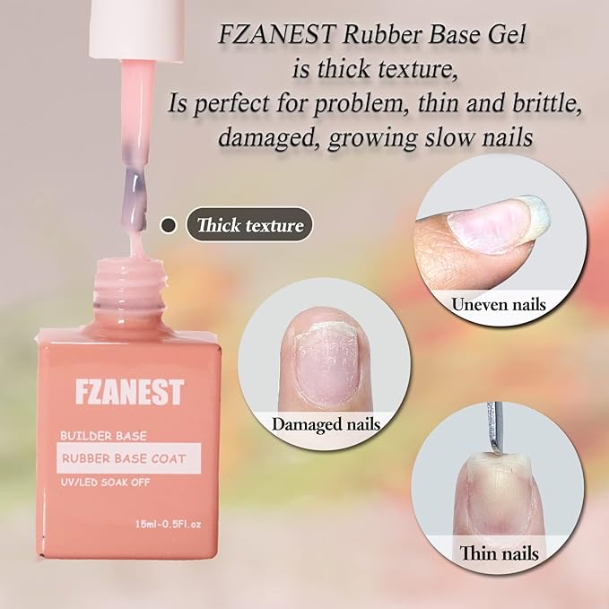 FZANEST Milky Pink Gel Nail Polish, Builder Rubber Base Gel for Nails Strengthener Extension Building Aprex Natural Nails Brush On Builder In a Bottle UV LED