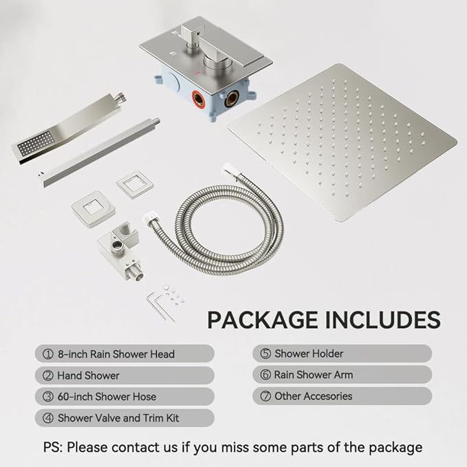 Shower Faucet Set Brushed Nickel Shower System, Starbath 8 inch Rain Shower Head and Handheld Spray Shower Set Complete Wall Mounted,2 Way Pressure Balance Shower Valve and Trim Kit Included