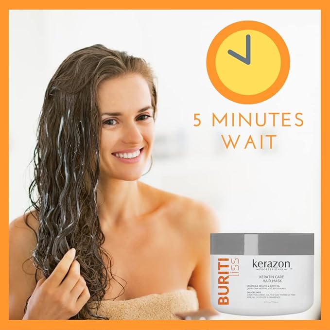 Kerazon Professional Hair Mask Anti Frizz Keratin Care, Moisturizing, Deep Hydration for Dry Damaged Hair Buriti Liss