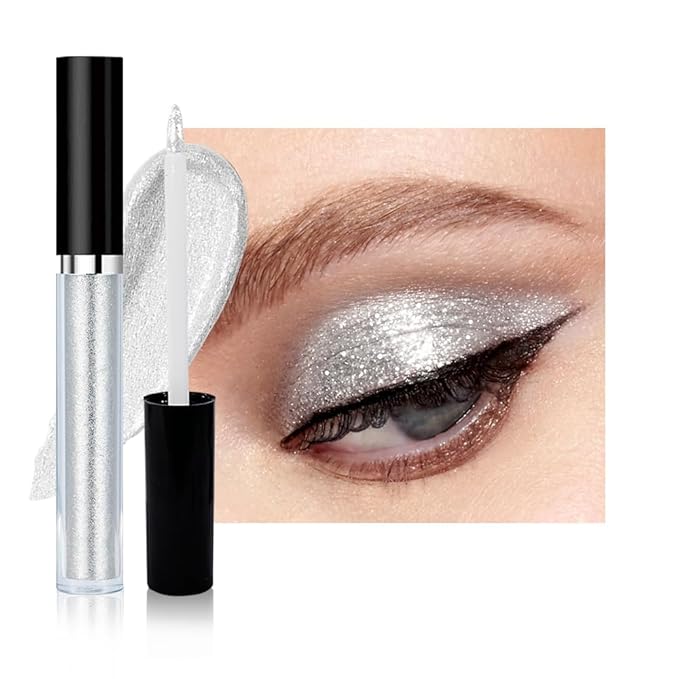 SUAKE Liquid Sparkling Glitter Eyeshadow Stick Pack - High Pigment Shimmer Metallic Eye Shadow, Long-Lasting, White Blue Black Gold Purple Bold Colors,Quicking-Dry (1#-White, Pack of 1)