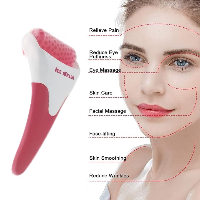 Ice Roller for Face,Cold Facial Massager for Eye Puffiness,Skin Care Tools for Migraine Relief and Blood Circulation (Red)