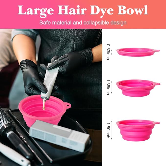 Hair Dye Color Brush and Bowl Set, Color Bowl Brushes Tool Mixing Bowl Kit Tint Comb for Hair Tint Dying Coloring Applicator (Pinky&Clear)
