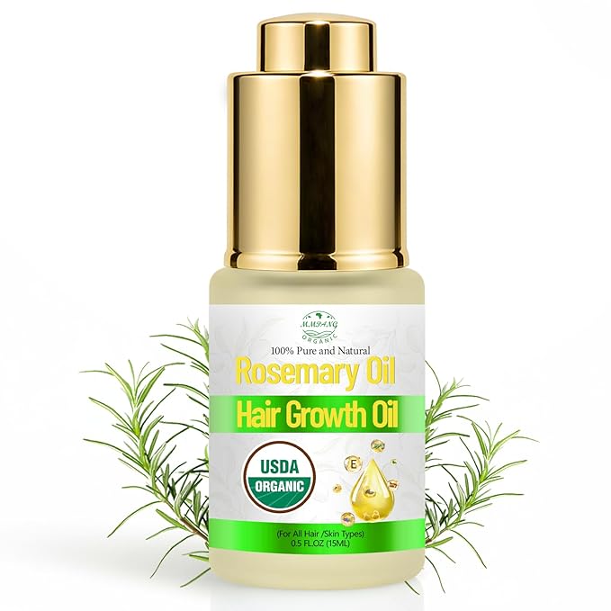 Rosemary Oil for Hair Growth with Castor, USDA Certified Organic Rose Mary Oils Cold Pressed Blend Oil for Thicker Eyebrow, Repair Damaged Hair-0.5 FL OZ