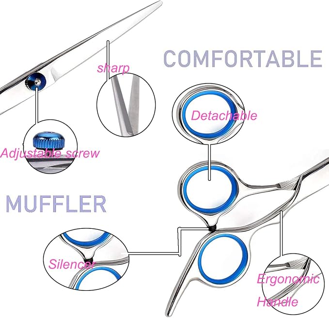 Hair Cutting Scissors Hair Thinning Texturizing Shears Hairdressing Shears With Detachable Finger Ring for Barber/Men/Women/Salon&Home (Blue 2)