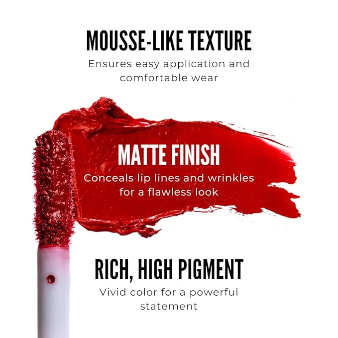 Classic Red Velvet Mousse Liquid Lipstick | High-Pigmented Non-Sticky Non-Drying | Rita