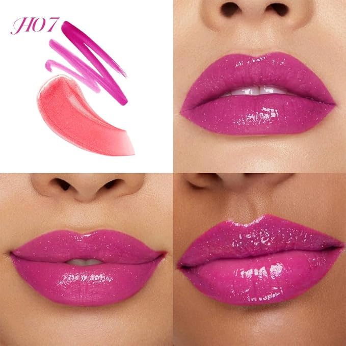 evpct ‌Hot Pink Matte Liquid Lipstick Marker Pen Lip Liner Set with Glitter Lip Oil, 2 in 1 Lipgloss Lipstick Long Lasting Waterproof for Women, Longwear Lips Stain 24hr Original Smudge Proof labial