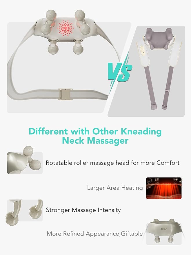 SKG Neck Massager for Pain Relief Deep Tissue Shiatsu Neck and Shoulder Cordless Neck Massager with Heat Valentine Gifts for Men and Women Dad Mom Grandpa H7 Ultra Beige