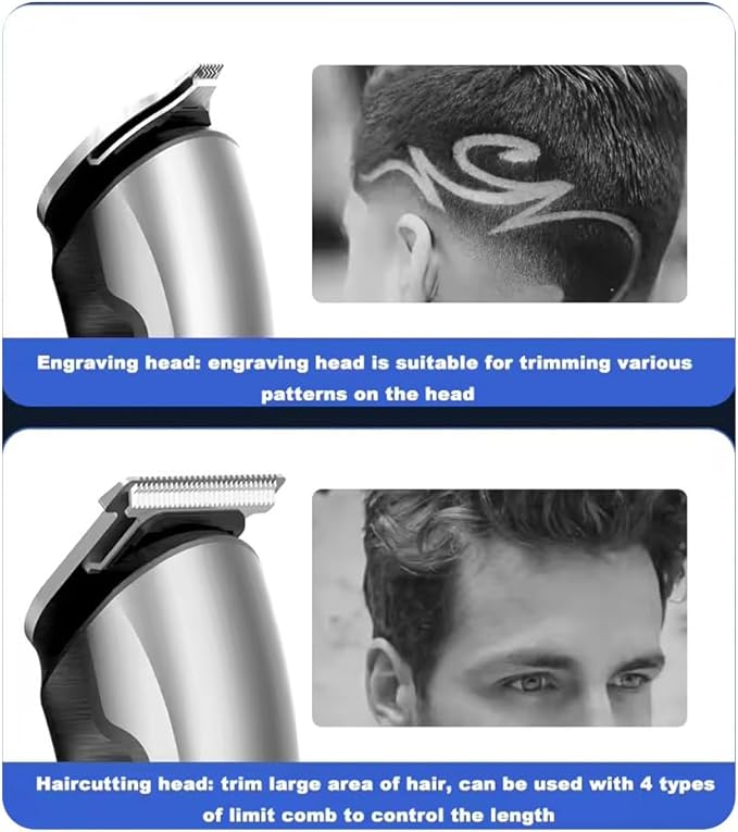 Trimmer for Men Features Waterproof Electric Razor for Your Needs Including Nose, Body, Face and Mustache, Cordless Hair Clippers Shavers for Men Grooming Kit, Silver Color