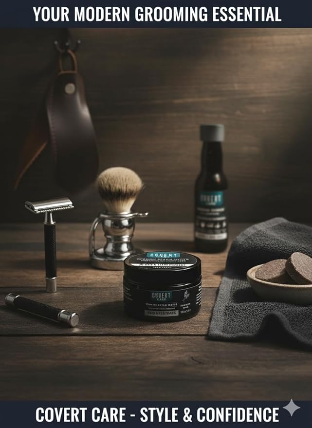 Covert Care Mission Style Matte Pomade for Beard & Hair – Infused with Barley Protein, Natural Matte Finish