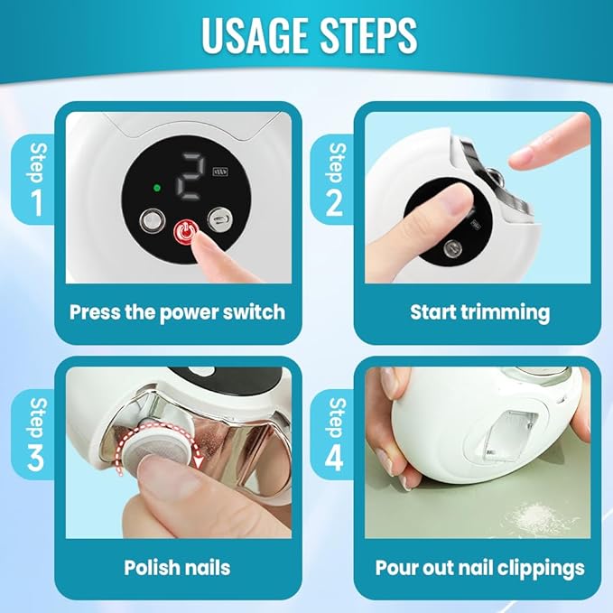 Electric Nail Clippers, 2026 New 3 in 1 Automatic Nail Trimmer & Polisher with Strong Power for Thick Nails, USB Rechargeable, LED Light and Low Noise for Adults and Seniors (White)