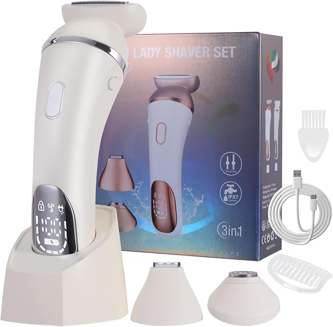 Electric Razor Bikini Trimmer for Women Rechargeable Painless Shaver for Body Hair IPX7 Waterproof Cordless LED Display for Women Underarm Public Hairs