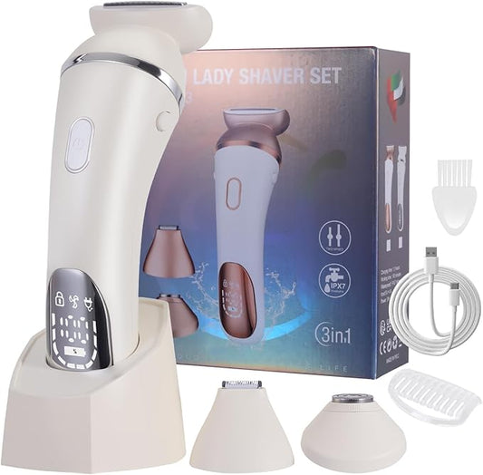 Electric Razor Bikini Trimmer for Women Rechargeable Painless Shaver for Body Hair IPX7 Waterproof Cordless LED Display for Women Underarm Public Hairs