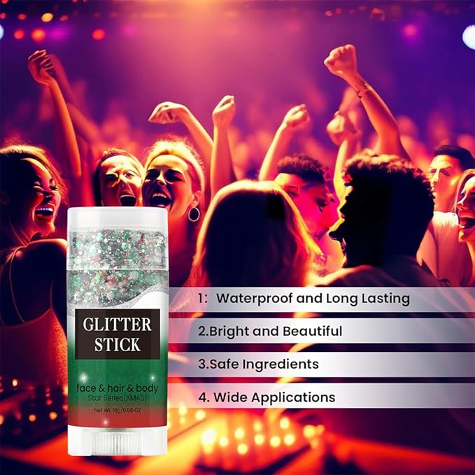 Christmas Body and Face Glitter Stick, Holographic Sparkling Neon Outfit Stage Performance New Year Celebration Events, Holiday Accessories Hair Tinsel Stick for Christmas Party Makeup.
