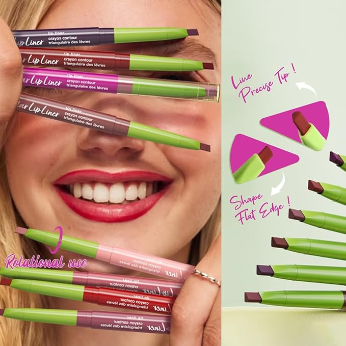 evpct Plum Red Triangle Lip Liner Pencil Stick for Women, Retractable Lips Liner Pen Triangle Tip for Sculpting & Filling & Plumping, Longwear Lipliners Pencil, Vegan Cruelty Free Lip Filler Plumper