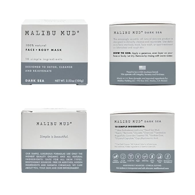 MALIBU MUD, All-Natural Face and Body Mask for Daily Detox, Cleanse, Rejuvenate without Drying Your Skin, for All Skin Types