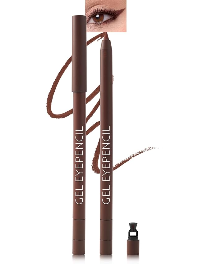 Chocolate Brown Waterproof Gel Eyeliner, Highly Pigmented Long-lasting Matte Cream Waterline Eyeliner Pencil, Retractable Eye Liner Pen Built in Sharpener for Women Sensitive Eyes, Christmas Makeup-04