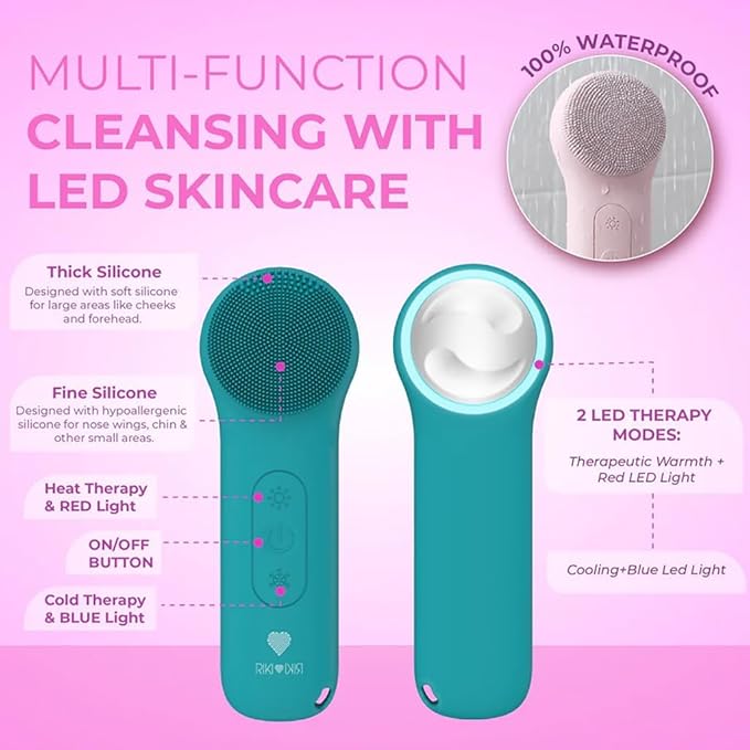 Riki Radiant Electric Silicone Face Scrubber - 2-in-1 Facial Rotating Vibrating Exfoliating Brush - Waterproof & Portable, Rechargeable, for Cleaning, Exfoliation, Massage, for Men & Women (White)
