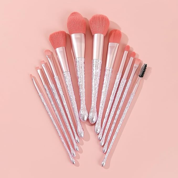 BRUSH ARTIST 12 PCs Premium Synthetic Pink Makeup Brush Set with Makeup Bag Face Powder Brush, Contour Brush, Blush Brush, Eyeshadow Brush, Eyebrow Brush, Concealer Brush Travel Size