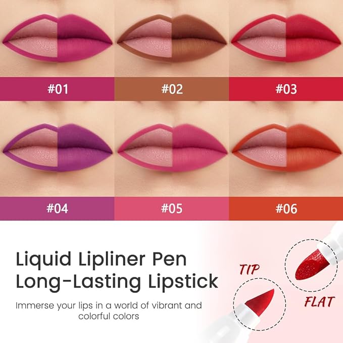 Warm Brown Dual-Tip Liquid Lip Liner Pen - Flat End for Full Coverage & Pointed Tip for Precise Lining, Long-Lasting Waterproof Matte Lipstick, Makeup Tool for Full Coverage and Defined Lip Lines 02#