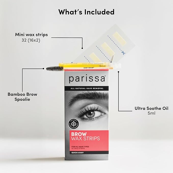 Parissa Natural Eyebrow Wax Strips | Beginner-Friendly, Gentle for Sensitive Skin & Fragrance-Free | Ready-to-Use Brow Waxing | 32 Strips (16 x 2)